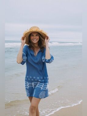 Tuckernuck Tnuck Beach French Blue Anjuna Coverup Women's S Tunic Coastal EUC‎